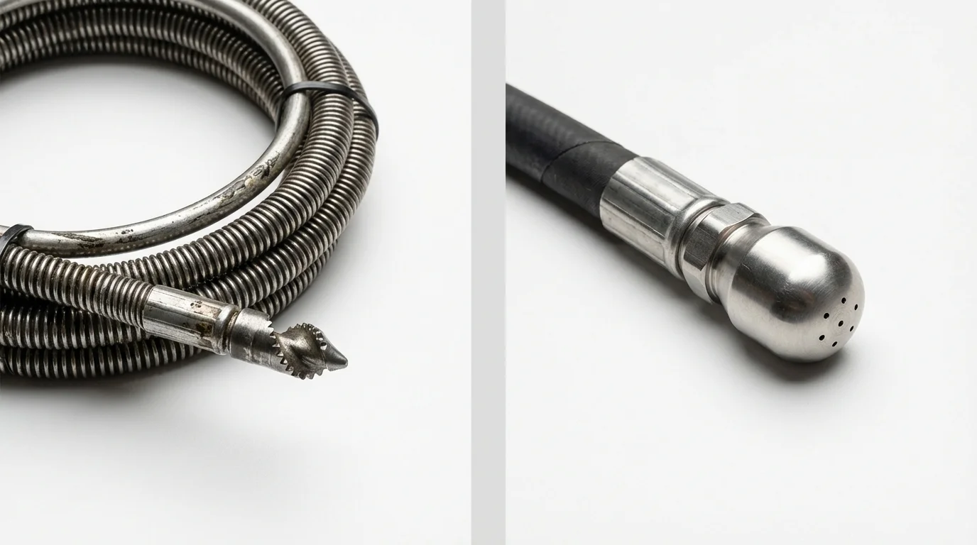 Drain snake cable and hydro jetting nozzle used for drain cleaning in Pirtleville, AZ