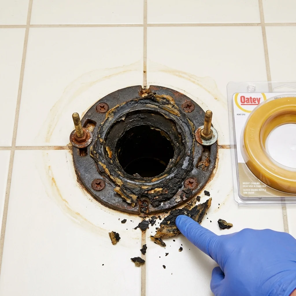 Failed wax ring showing water seepage at the base of a toilet in a Pirtleville, AZ home