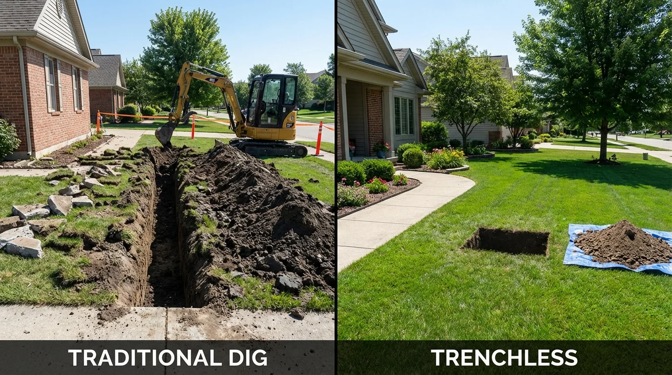 Trenchless sewer repair with minimal yard damage versus traditional excavation in Pirtleville, AZ